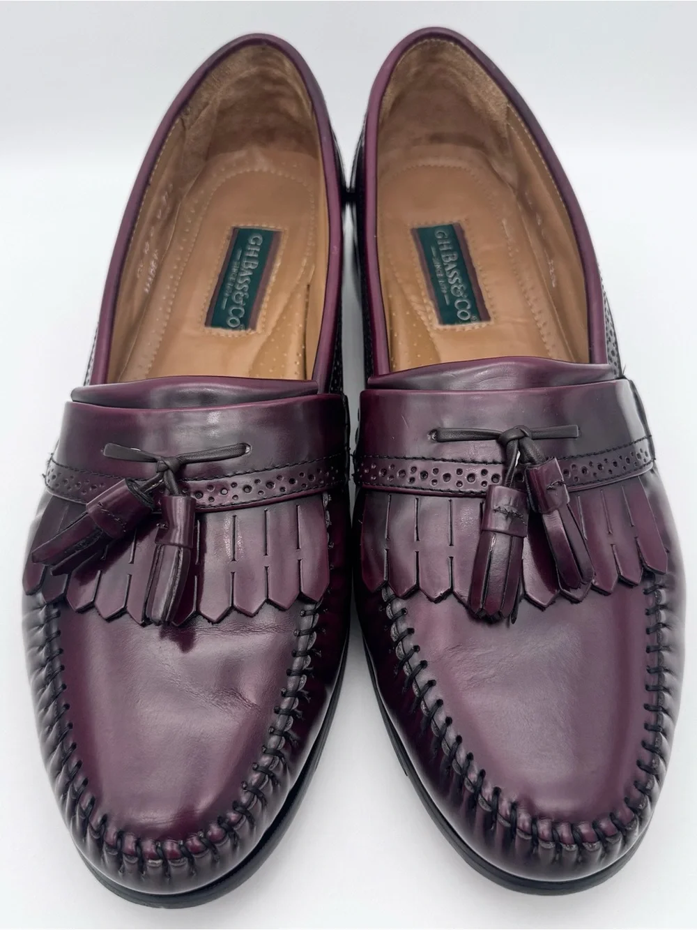 G.H. Bass & Co. Burgundy Leather Kiltie Fringe Tassel Loafers Men's Size 13 D